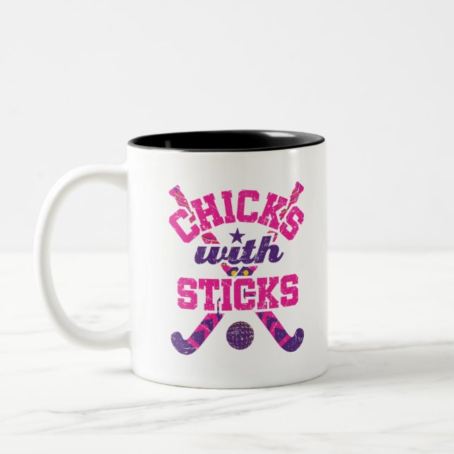Tasse 2 Couleurs Poussins de hockey sur gazon avec bâtons (Gauche)