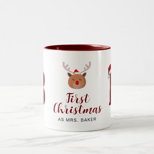 Tasse 2 Couleurs Premier Noël Comme Mme Famille Nom Monogrammé (Centre)