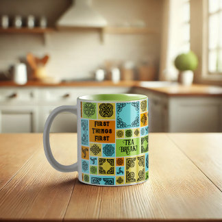 Tasse 2 Couleurs Premières Choses Première Pause Thé! Drôle Orange
