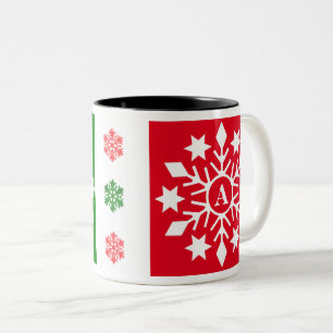 Tasse 2 Couleurs Premiers flocs de neige hiver Rouge Vert Noël