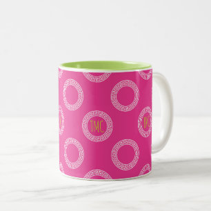 Tasse 2 Couleurs Preppy Greek Key Circles Sorority INITIALS College
