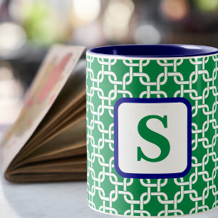 Tasse 2 Couleurs Preppy Green White Lien Motif Marine Monogramme