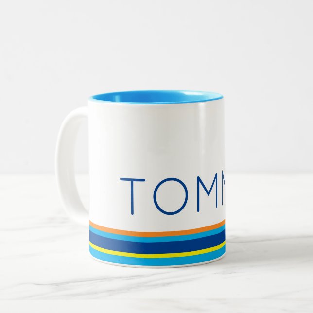 Tasse 2 Couleurs Preppy Stripes NOM Couleurs vives Été Amusant (Devant gauche)