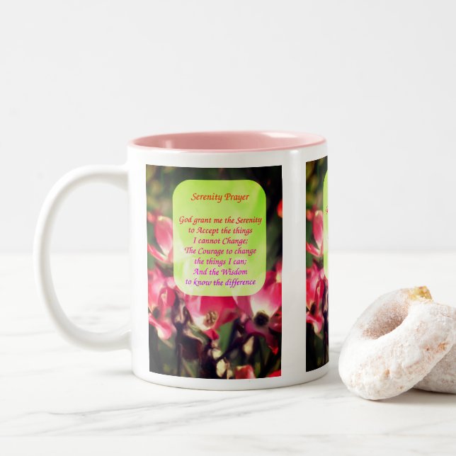 Tasse 2 Couleurs Prière de sérénité Fleurs de bois de chien Inspira (Avec donut)