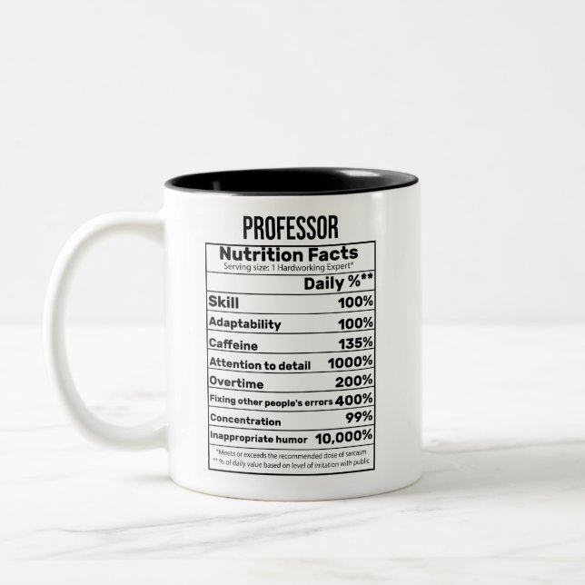 Tasse 2 Couleurs Professeur Nutrition Facts Drôle idées cadeaux (Gauche)