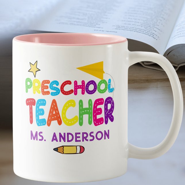 Tasse 2 Couleurs Professeur pré-scolaire Personnalisé couleur (Créateur téléchargé)