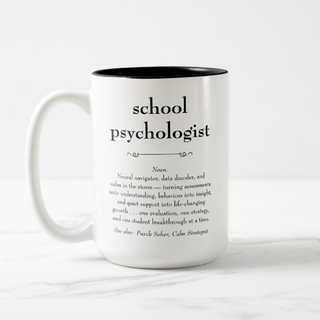 Tasse 2 Couleurs Psychologue scolaire Définition Merci Cadeau (Gauche)