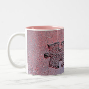 Tasse 2 Couleurs Puzzle rose pour le mois de Sensibilisation sur l'