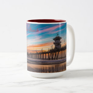 Tasse 2 Couleurs Quai Huntington Beach Pier au coucher du soleil