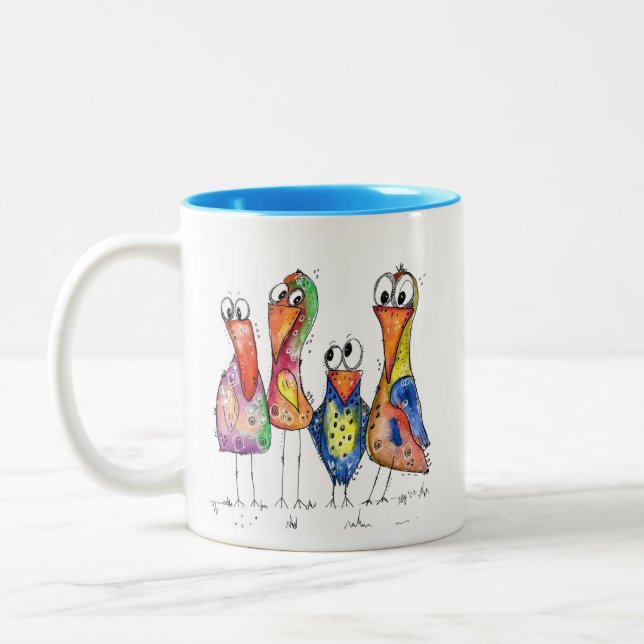 Tasse 2 Couleurs Quatre Beaux Oiseaux Bleus Bleus (Gauche)