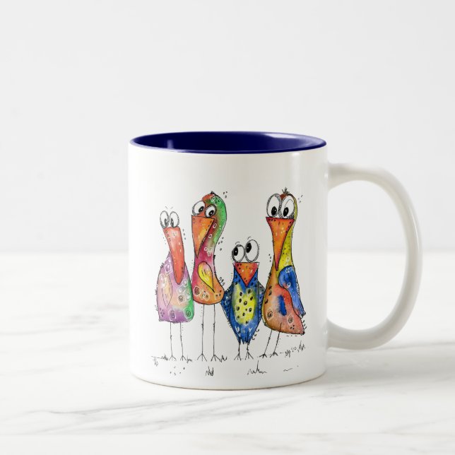 Tasse 2 Couleurs Quatre Beaux Oiseaux Bleus Bleus (Droit)