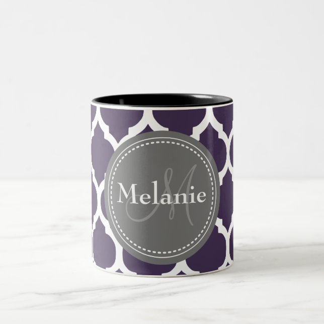Tasse 2 Couleurs Quatrefoil violet et gris monogramme (Centre)