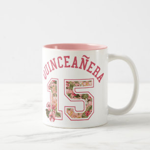 Tasse 2 Couleurs Quinceanera 15 Athlétisme rose floral