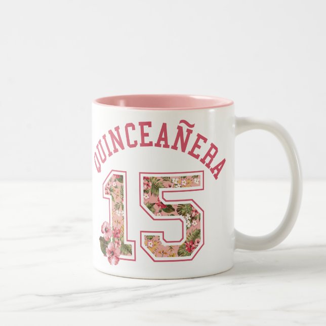 Tasse 2 Couleurs Quinceanera 15 Athlétisme rose floral (Droit)