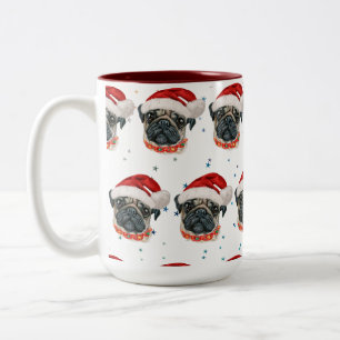 Tasse 2 Couleurs Race de chien Pug Étoiles de Noël