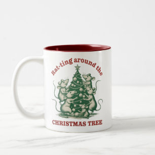 Tasse 2 Couleurs Rat-ting autour de l'arbre de Noël Xmas drôle rat