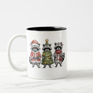 Tasse 2 Couleurs Raton laveur de Noël Trio de la forêt Santa Arbre