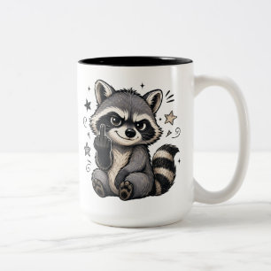 Tasse 2 Couleurs Raton laveur mignon et impertinent montrant de l'a