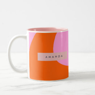 Tasse 2 Couleurs Rayure ondulée orange et rose personnalisée gras
