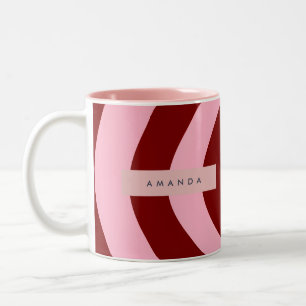 Tasse 2 Couleurs Rayure ondulée personnalisée rouge cerise et rose