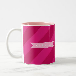 Tasse 2 Couleurs Rayure Rose Moderne Mignonne Personnalisée