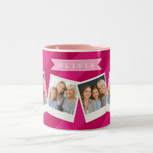 Tasse 2 Couleurs Rayure Rose Moderne Mignonne Personnalisée