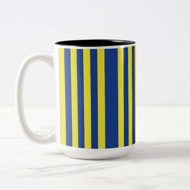 Tasse 2 Couleurs Rayures bleu foncé et jaune  (Gauche)