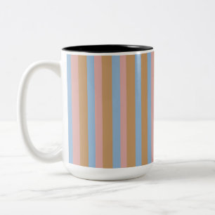 Tasse 2 Couleurs Rayures Ocres, Roses et Bleues
