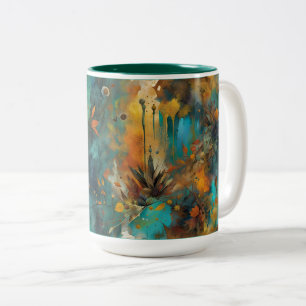 Tasse 2 Couleurs Récolte d'automne Turquoise rouille or Abstrait