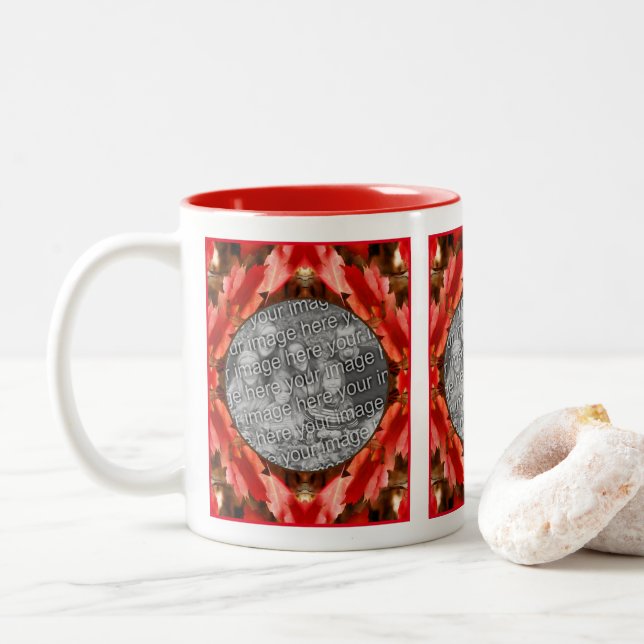 Tasse 2 Couleurs Red Autumn Leaves Nature Frame Ajouter Votre Photo (Avec donut)