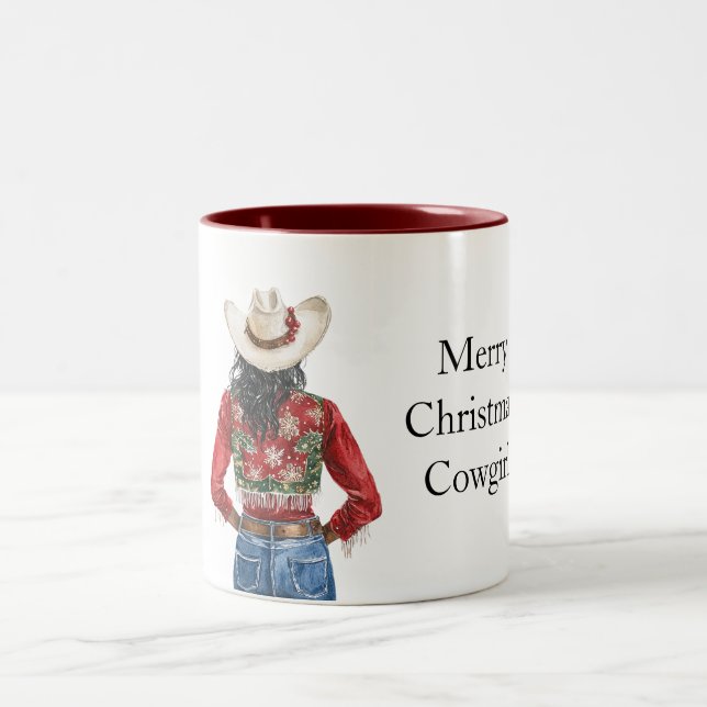 Tasse 2 Couleurs Red Green Christmas Cowgirl Black Hair (Centre)