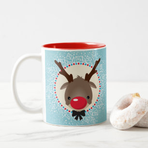 Tasse 2 Couleurs REINDEER CHRISTMAS mignon nez rouge rudolph bleu