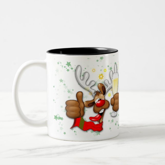 Tasse 2 Couleurs Reindeer Drunk Funny Caractère de Noël (Gauche)