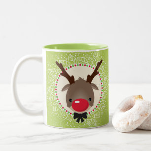 Tasse 2 Couleurs RÉINDEUR NOËL mignon nez rouge rudolph vert