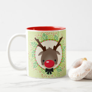 Tasse 2 Couleurs RÉINDEUR NOËL mignon nez rouge rudolph vert
