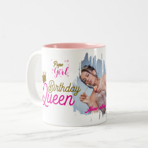 Tasse 2 Couleurs Reine d'anniversaire conception de texte photo per