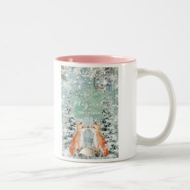 Tasse 2 Couleurs renard de noël magique neige d'hiver (Droit)