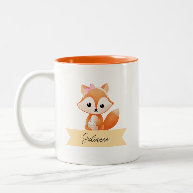 Tasse 2 Couleurs Renard mignon personnalisé (Gauche)