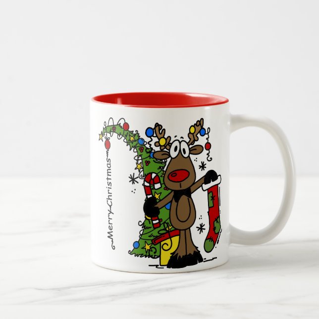 Tasse 2 Couleurs Renne de Joyeux Noël de fête (Droit)