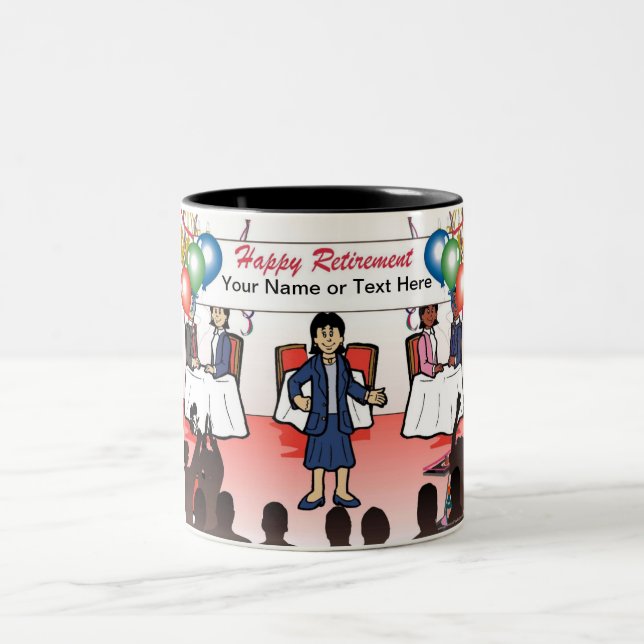 Tasse 2 Couleurs Retraite personnalisée - Cartoon féminin (Centre)