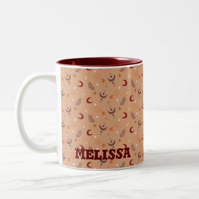 Tasse 2 Couleurs Retro Brown Boho Whimsical Motif Personnalisé (Gauche)