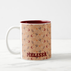 Tasse 2 Couleurs Retro Brown Boho Whimsical Pattern Personalized
