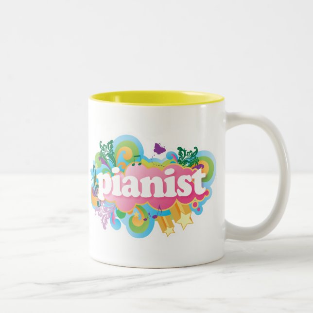 Tasse 2 Couleurs Rétro cadeau de piano de pianiste (Droit)