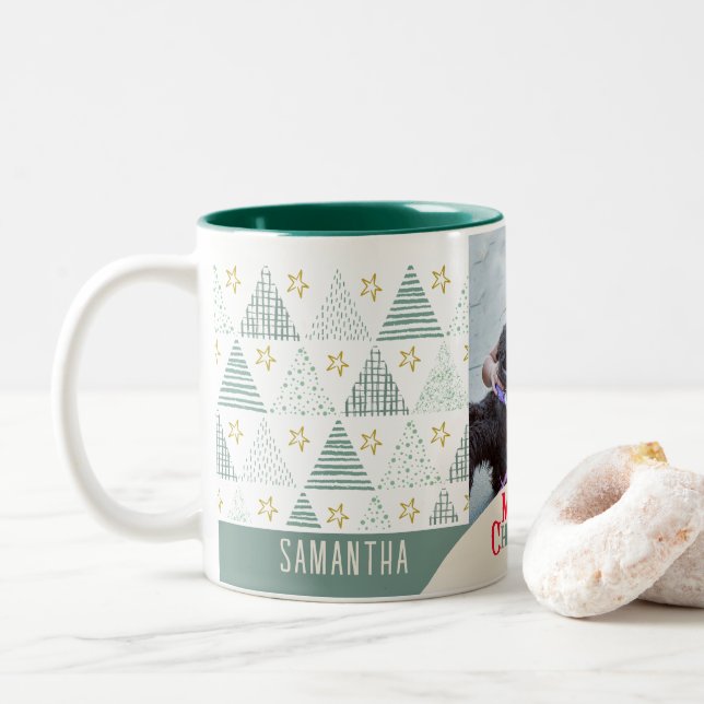 Tasse 2 Couleurs Retro Christmas Star Modern Abstract Unique Photo (Avec donut)