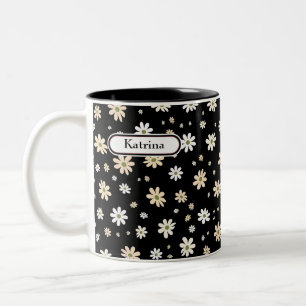 Tasse 2 Couleurs Retro Daisy Floral Pattern Boho Personnalisé Noir