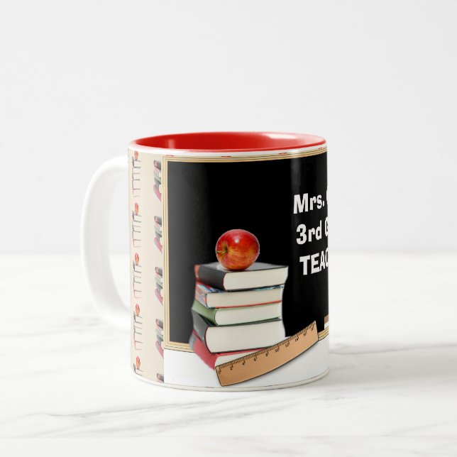 Tasse 2 Couleurs Retro Enseignant Retour à l'école (Devant gauche)