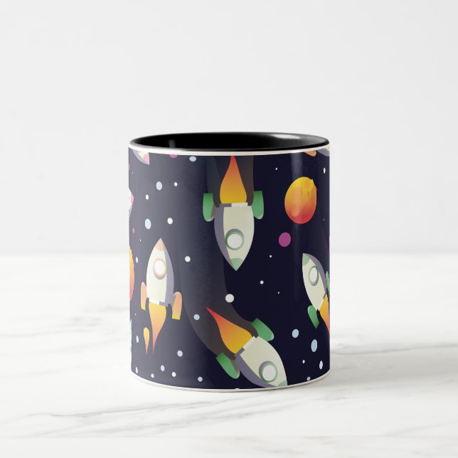 Tasse 2 Couleurs Retro Space Rockets motif. (Centre)