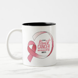 Tasse 2 Couleurs Ribbon de dessin du cancer du sein rose Mois BCA