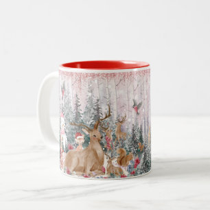 Tasse 2 Couleurs Rinder d'aquarelle rose, Snowman Joyeux Noël