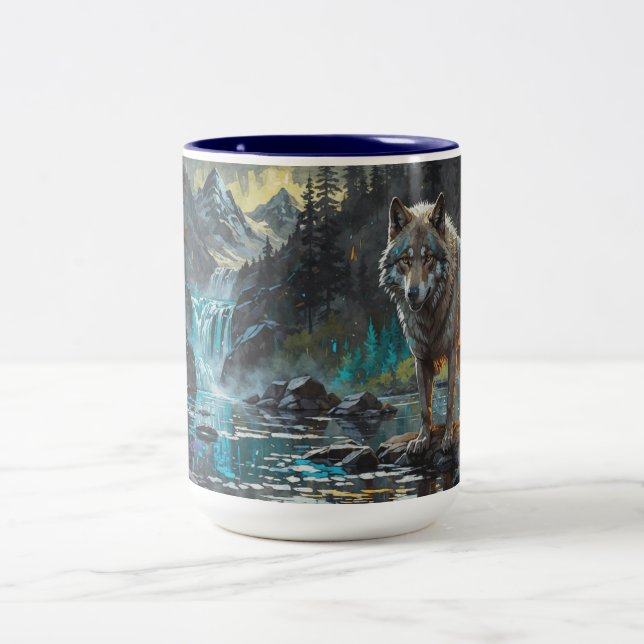 Tasse 2 Couleurs Rocky Mountain Grey Wolf Art (Centre)